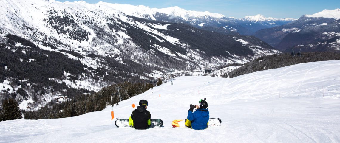 two people sat on the piste in meribel