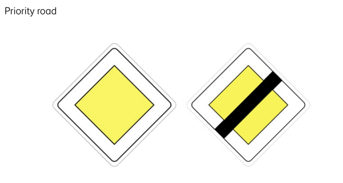 Yellow Diamond - Priority Road Sign when driving in the French alps