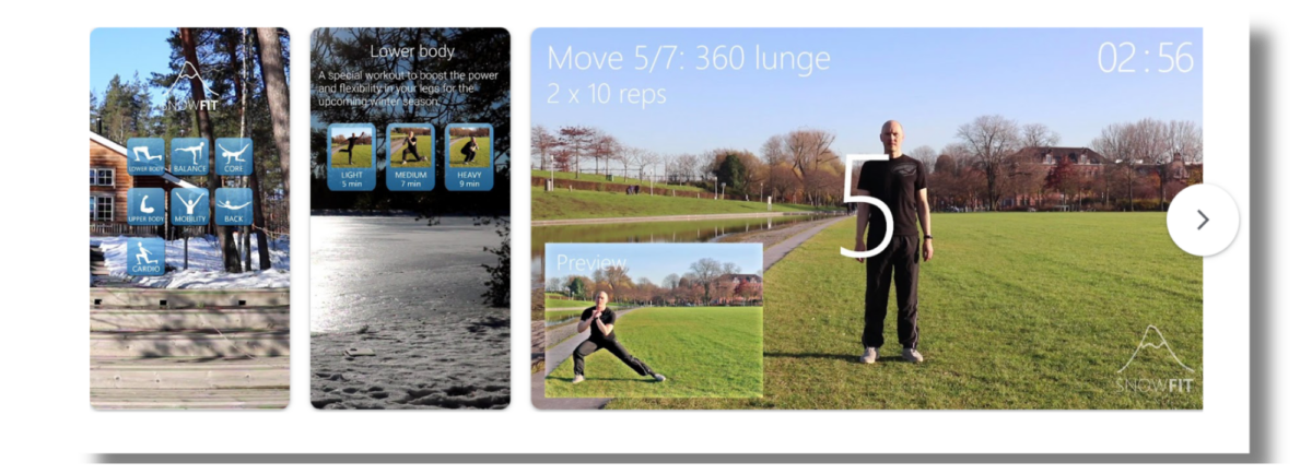 SnowFit Ski App - skiing workouts, in app example