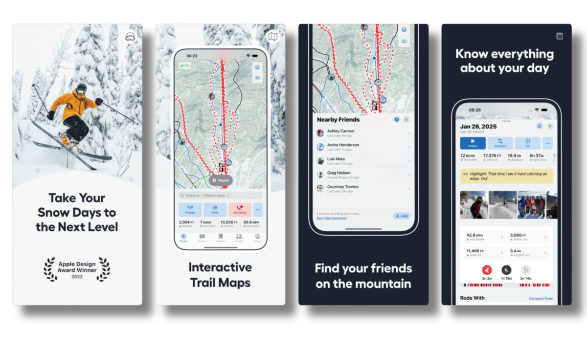 Images from within the Ski Tracking App Slopes